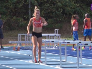 Nadine Visser als hordeloopster op EK Atletiek